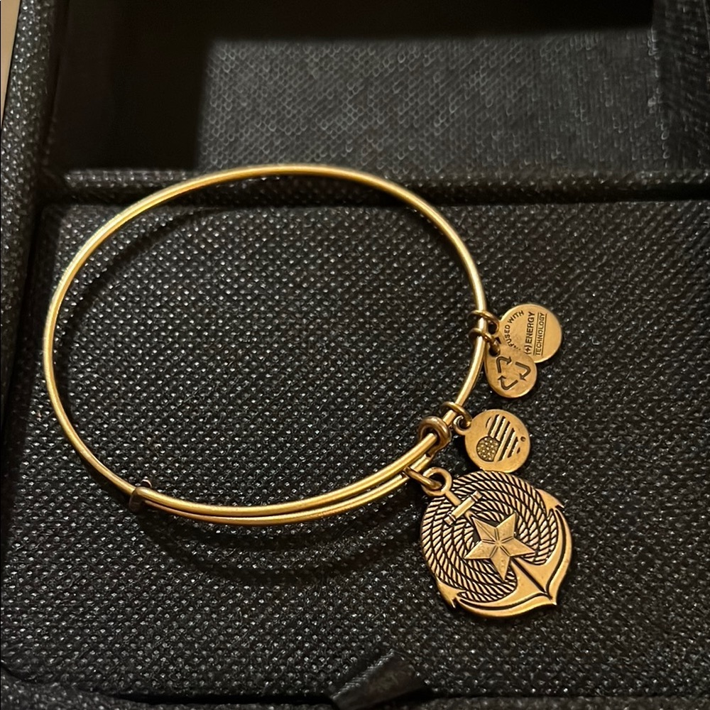 Alex and Ani Gold Bangle Bracelet with Anchor Charms